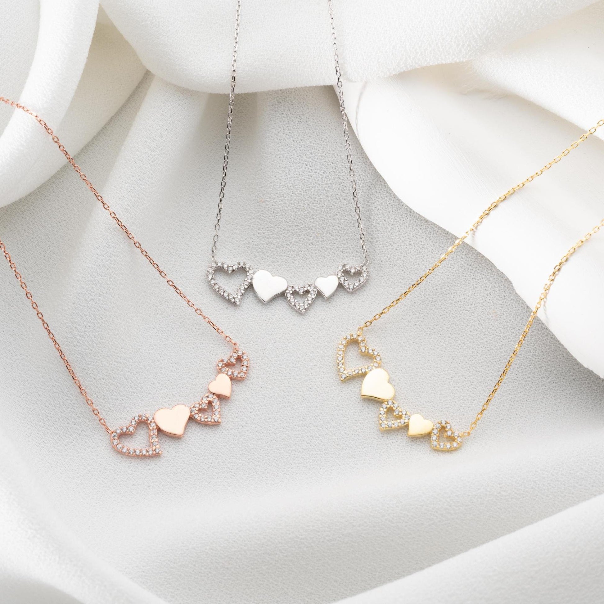 Five Hearts Necklace • 925 Sterling Silver Pendant • Romantic Jewelry for Women • Anniversary Gift • Minimalist Heart Chain