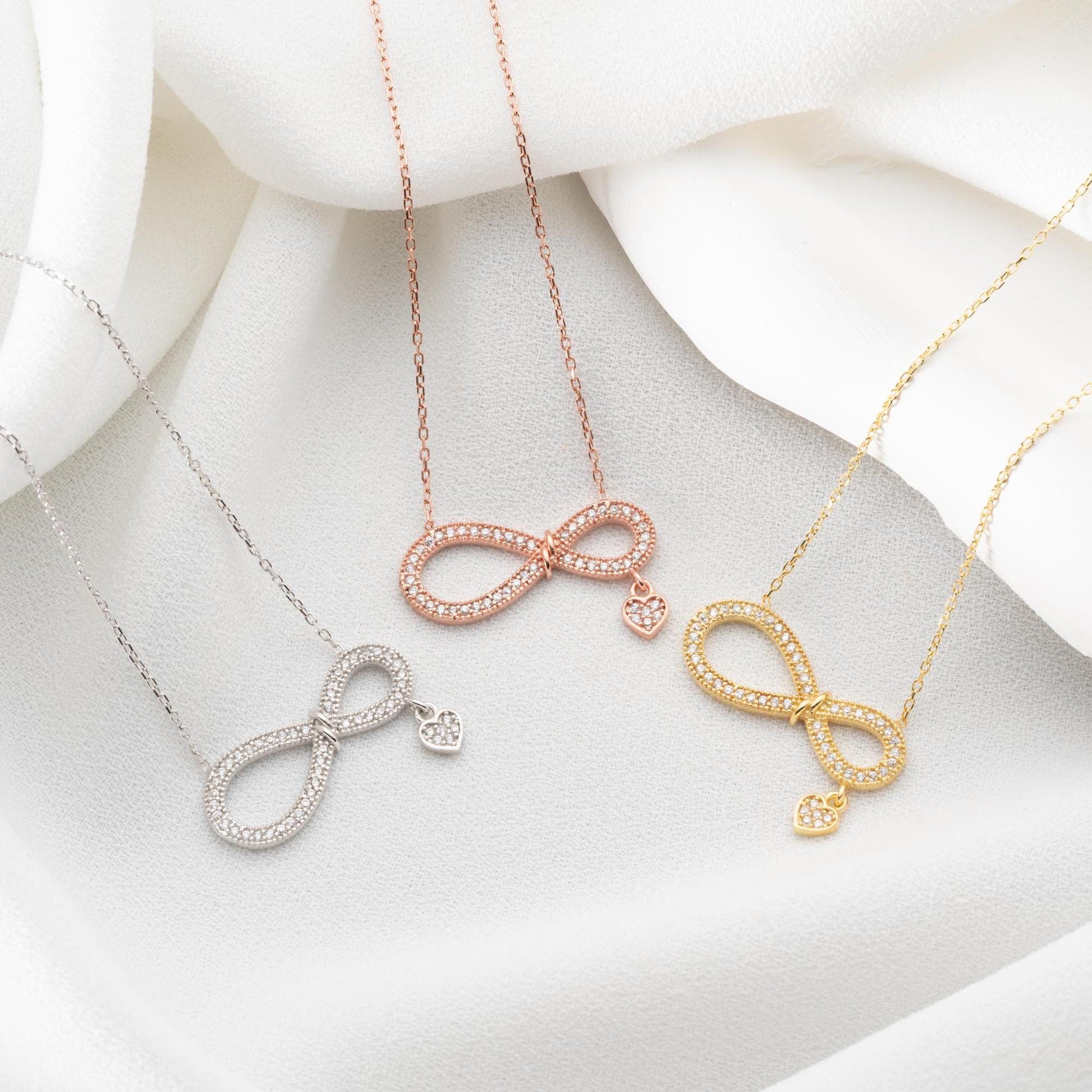 Infinity Necklace with Heart Charm • 925 Sterling Silver & Gold Plated • Dainty Pendant for Women • Elegant Symbolic Jewelry • Gift for Her