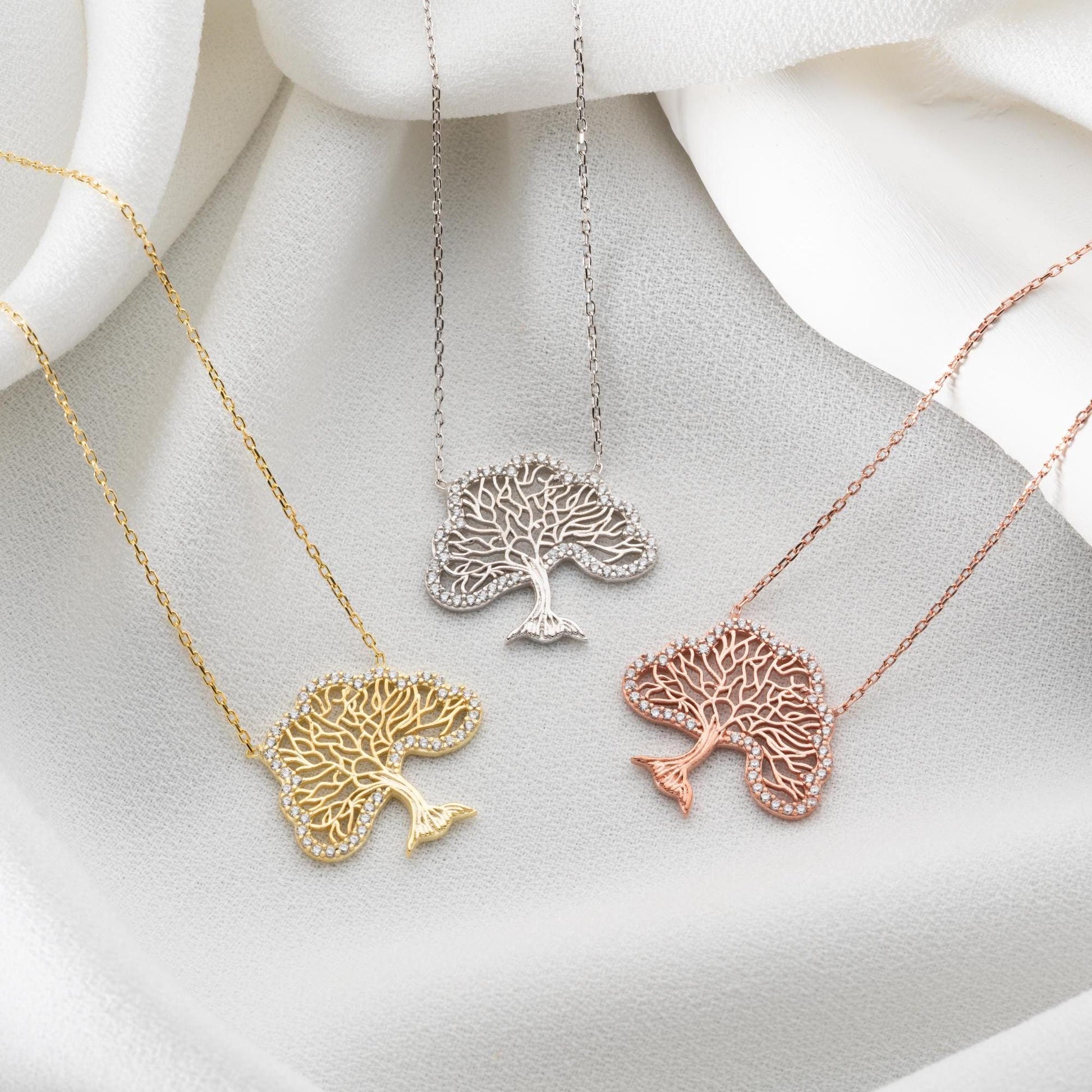 Tree of Life Necklace • 925 Sterling Silver Pendant • Zircon Family Tree Jewelry • Spiritual Gift for Women • Meaningful Necklace