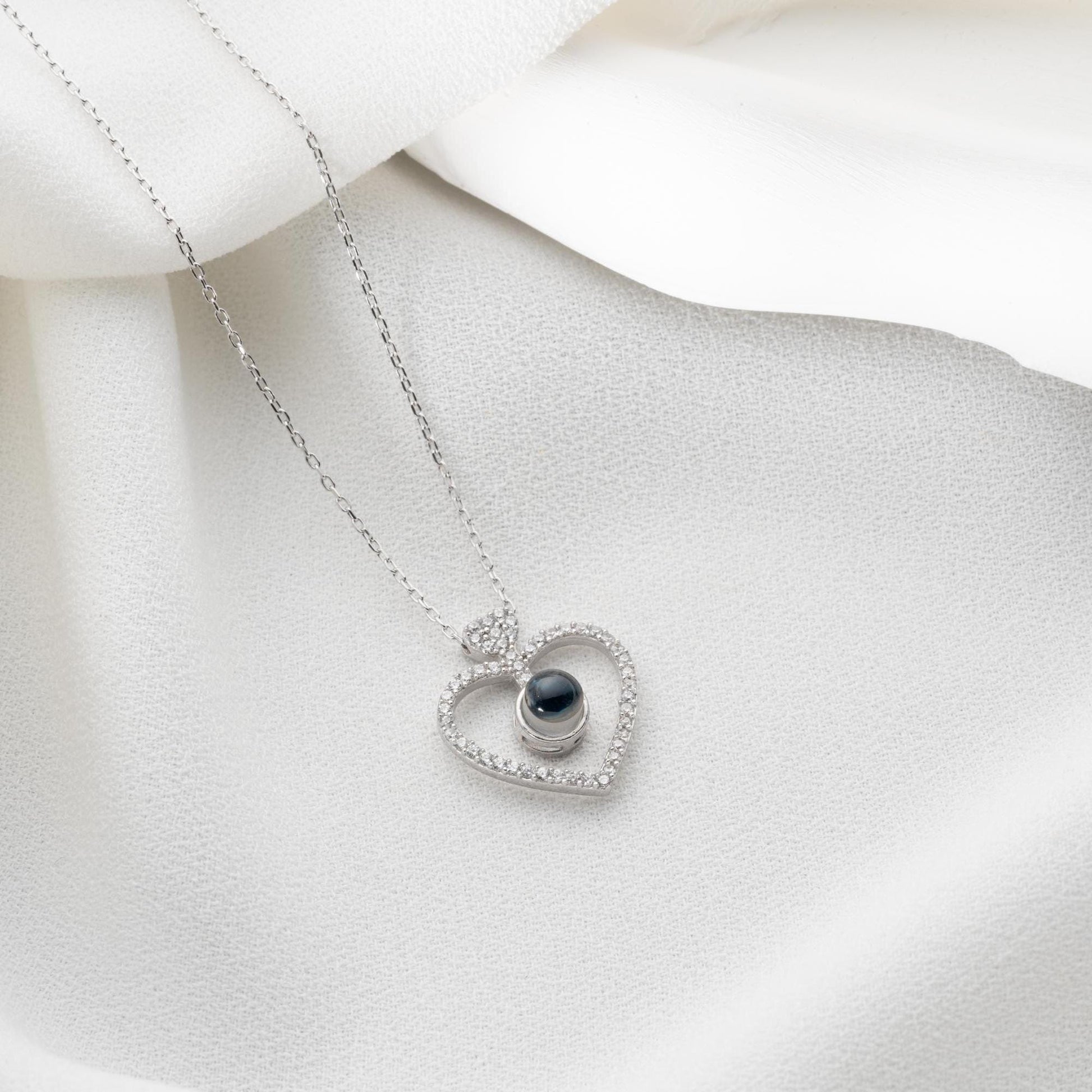 Projection Heart Necklace - 100 Languages I Love You Jewelry - Handmade 925 Sterling Silver Gold Plated - Romantic Light Gift for Her