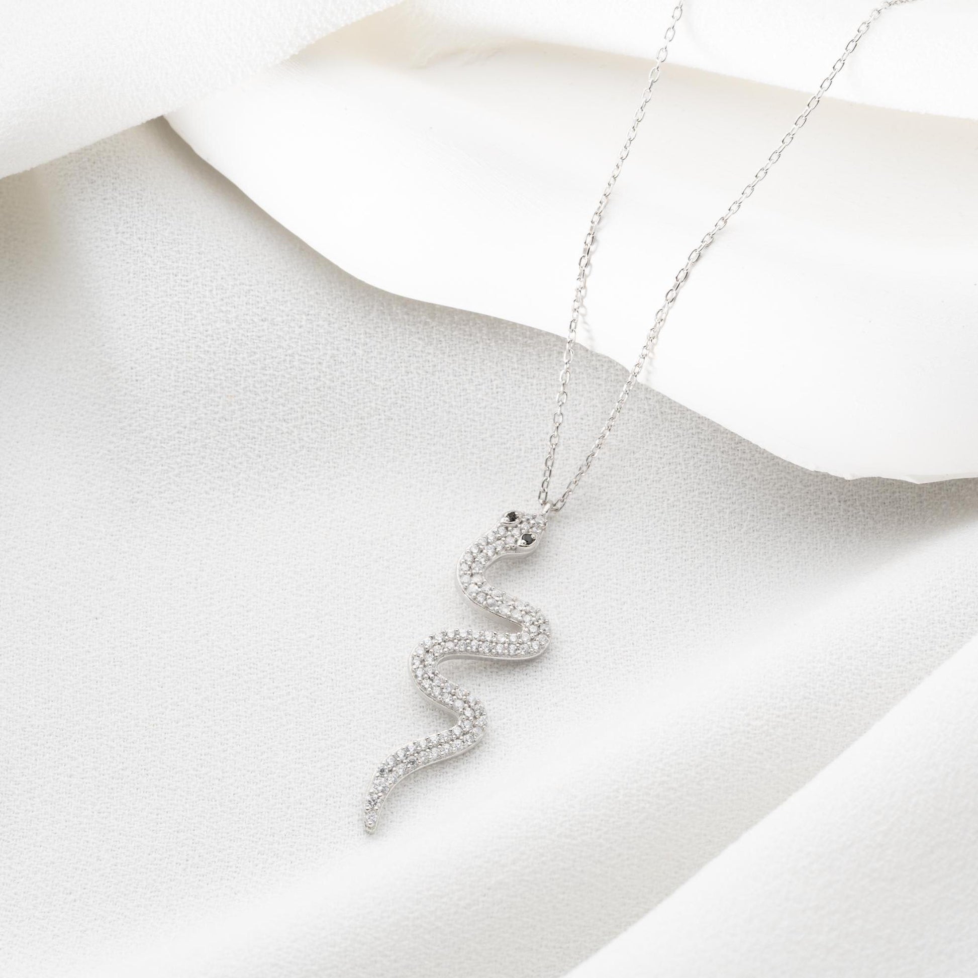 Snake Pendant Necklace - Handmade 925 Sterling Silver Gold Plated - CZ Serpent Jewelry - Dainty Layered Necklace Gift for Her