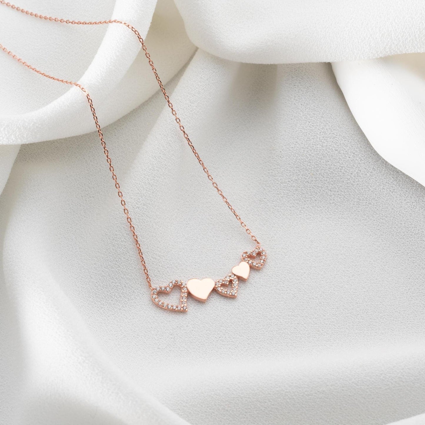 Five Hearts Necklace • 925 Sterling Silver Pendant • Romantic Jewelry for Women • Anniversary Gift • Minimalist Heart Chain
