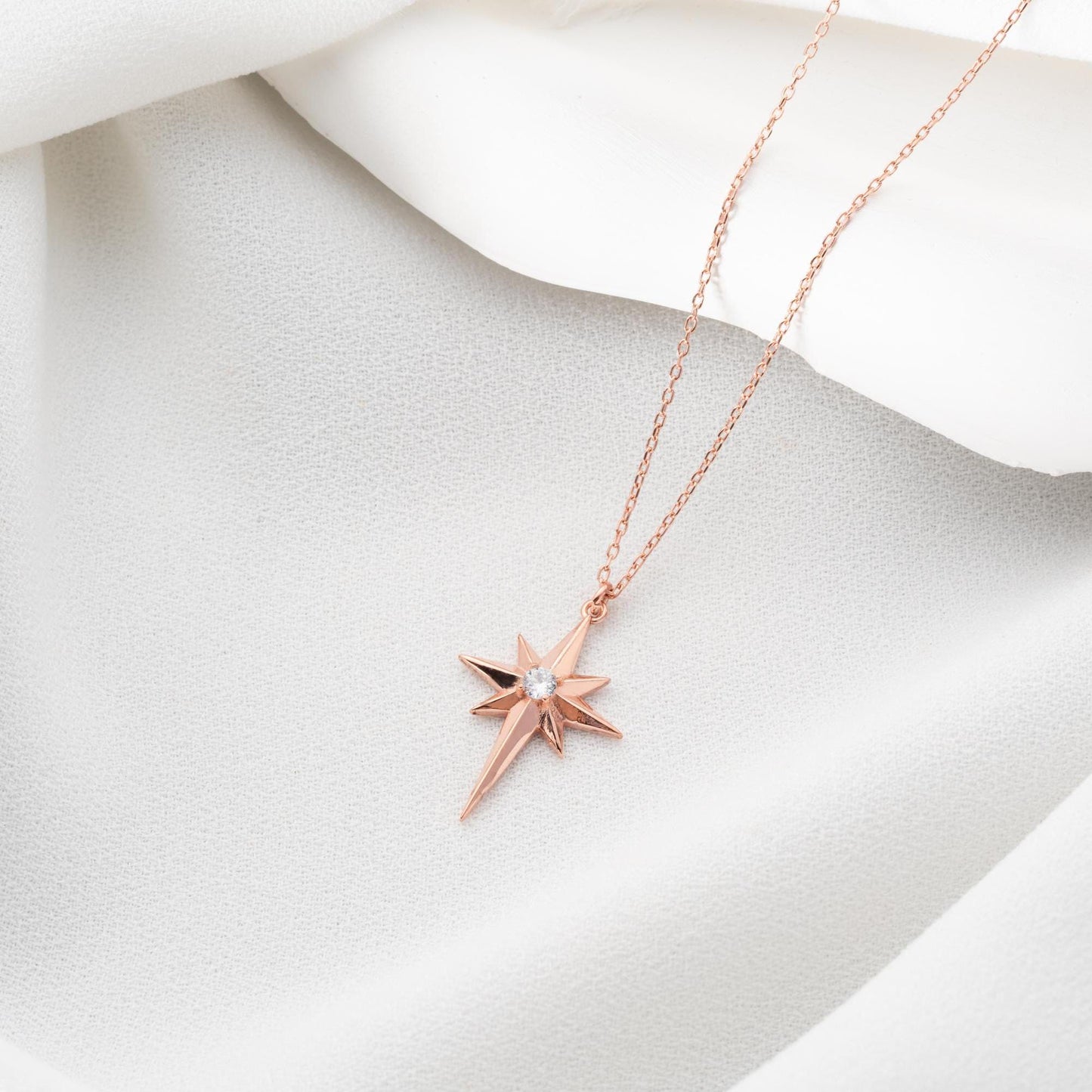 Silver North Star Necklace with Zircon Stone Embellishments