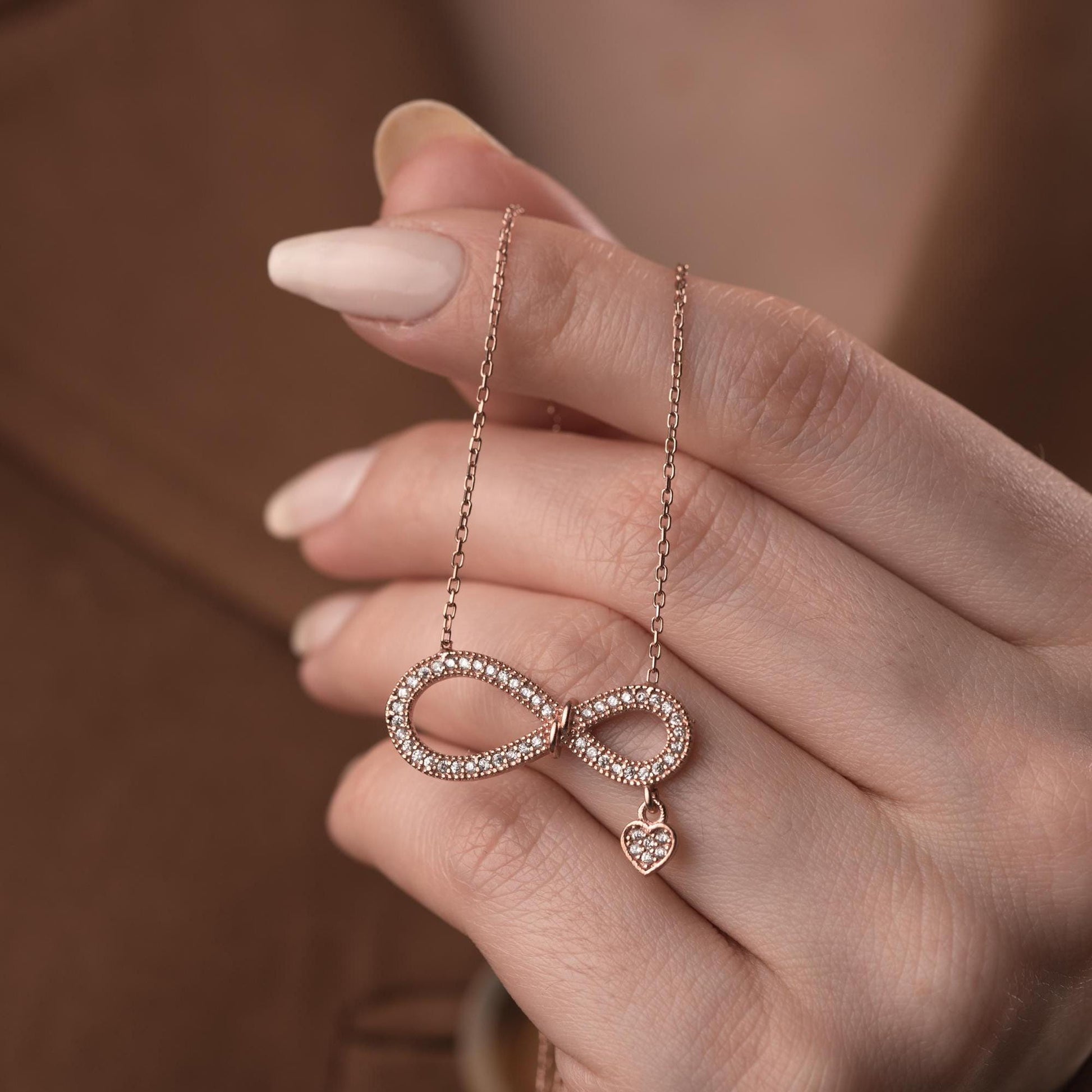 Infinity Necklace with Heart Charm • 925 Sterling Silver & Gold Plated • Dainty Pendant for Women • Elegant Symbolic Jewelry • Gift for Her