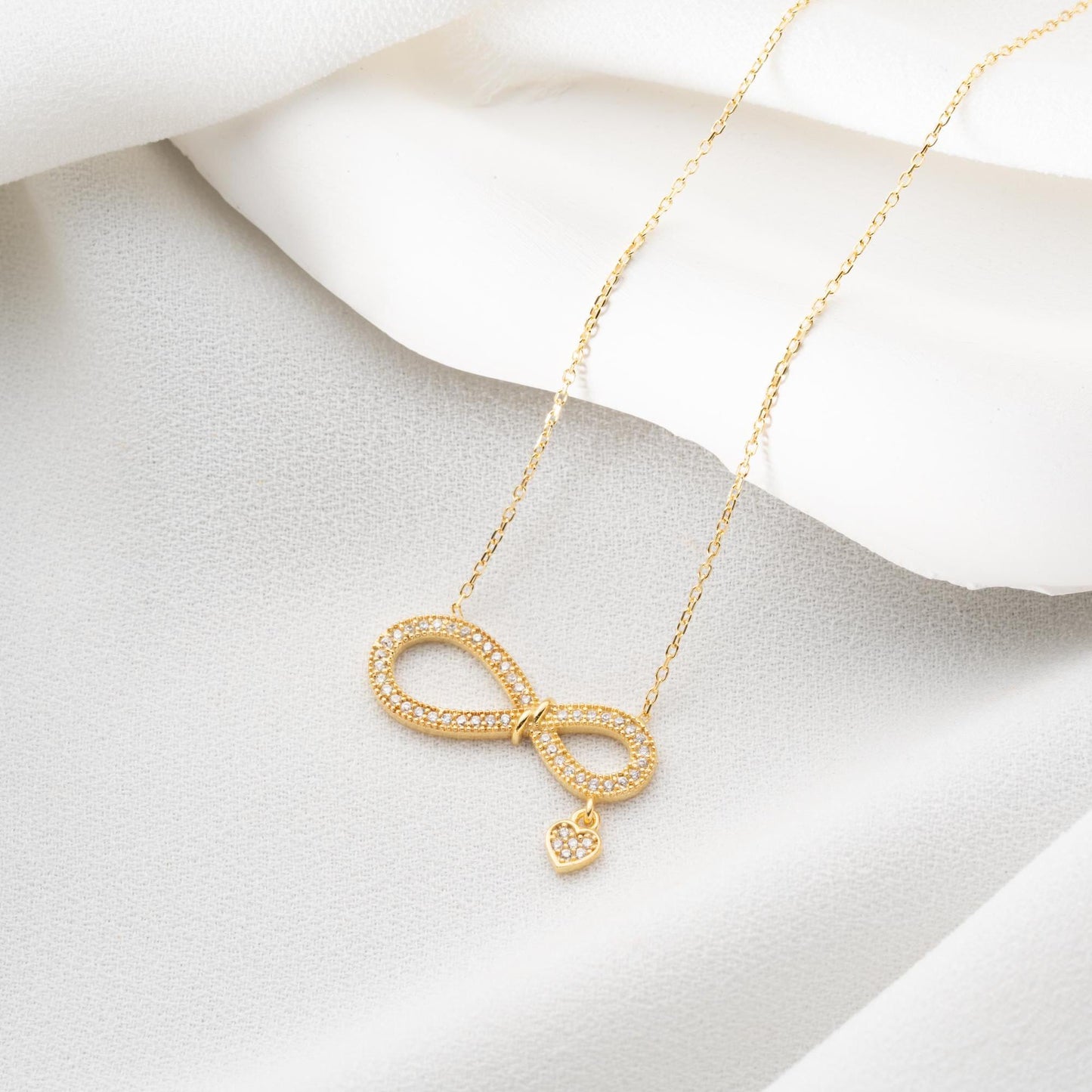 Infinity Necklace with Heart Charm • 925 Sterling Silver & Gold Plated • Dainty Pendant for Women • Elegant Symbolic Jewelry • Gift for Her