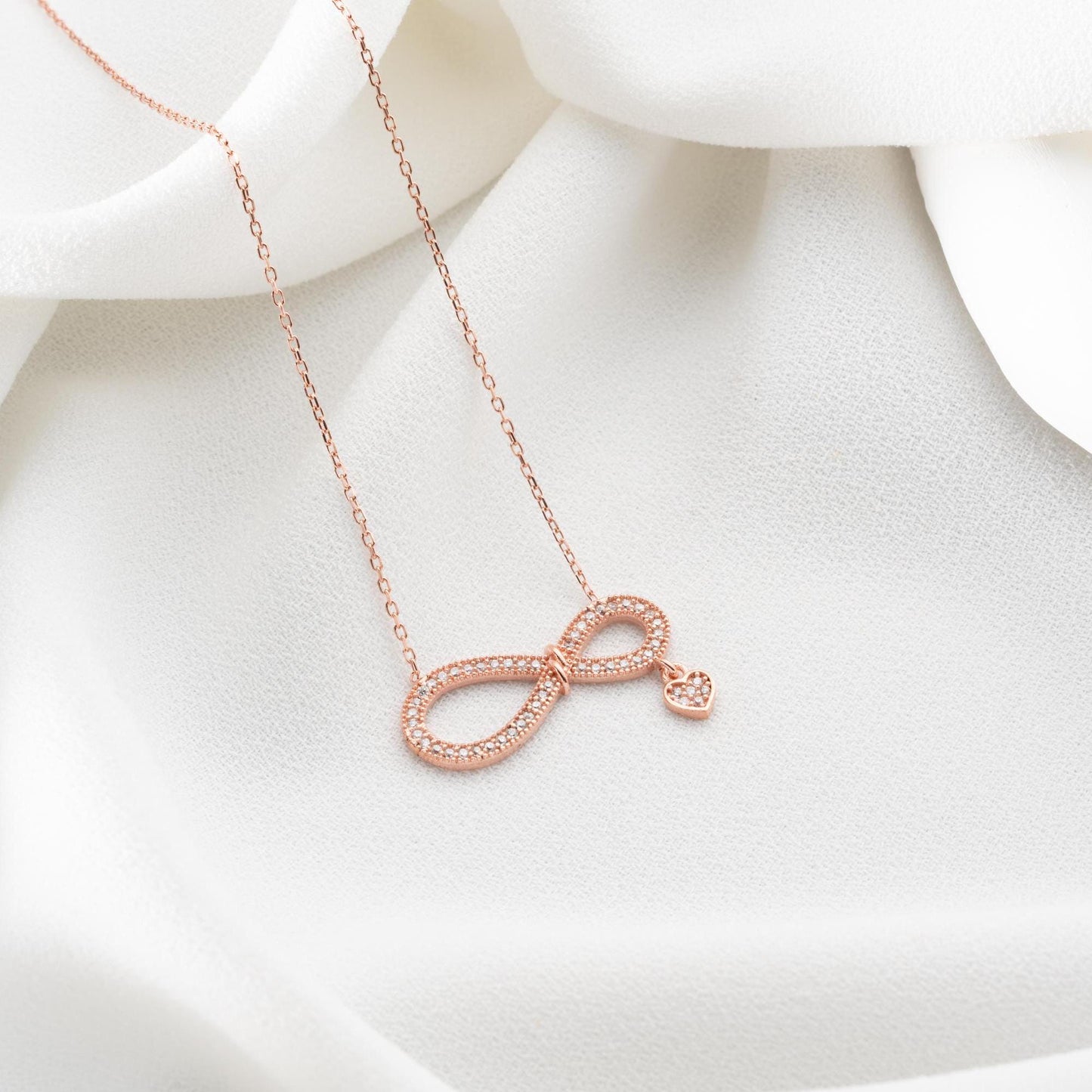Infinity Necklace with Heart Charm • 925 Sterling Silver & Gold Plated • Dainty Pendant for Women • Elegant Symbolic Jewelry • Gift for Her