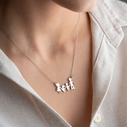 Handcrafted family necklace - Made in the Grand Bazaar. Gold-tone family necklace - Elegant and meaningful. Bronze-tone family necklace - Perfect gift for your loved ones. Close-up of the necklace - Meticulously crafted from 925 sterling silver.