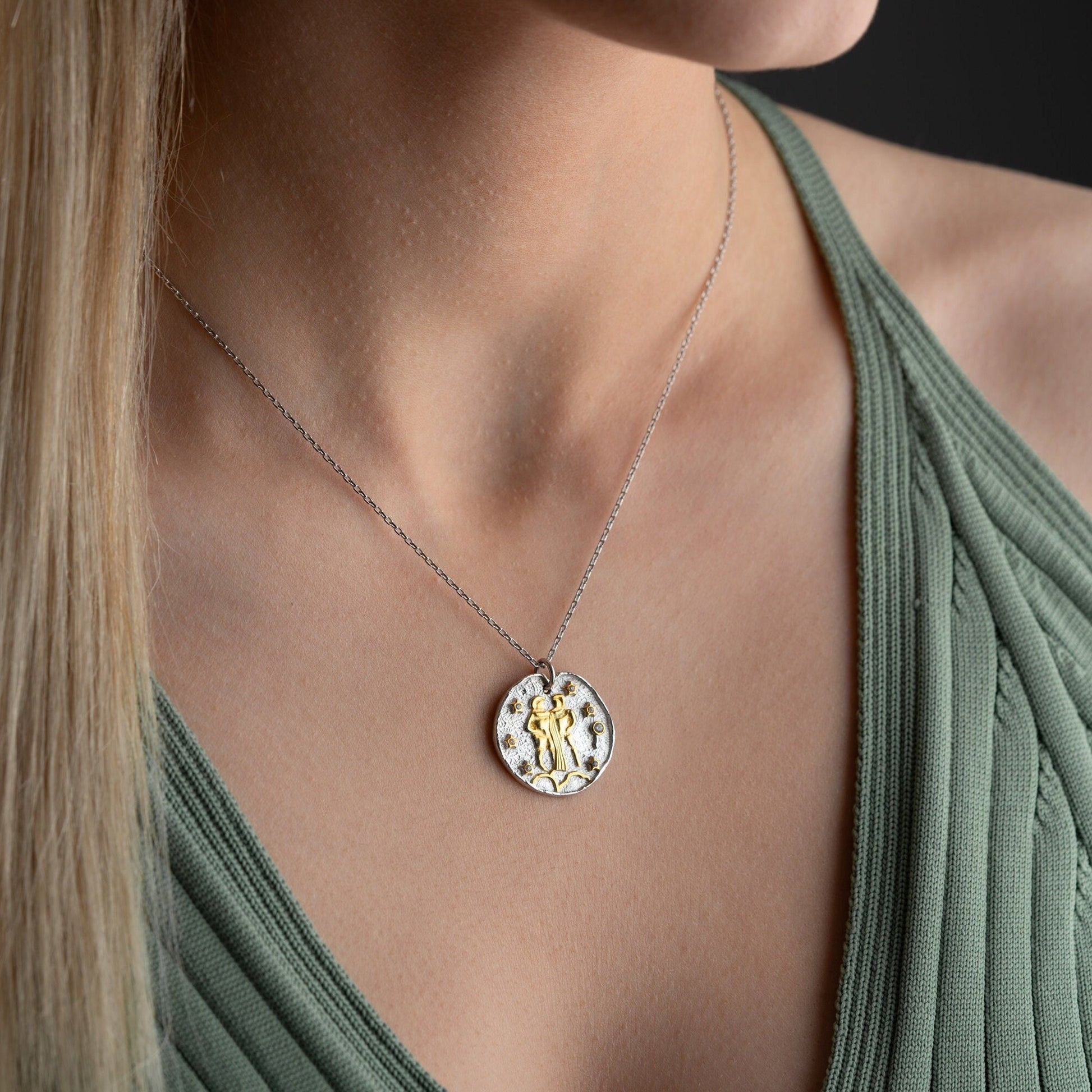 Gemini Zodiac Sign Necklace - Handmade 925 Sterling Silver - 14K Gold or Oxidized Finish - 12 Horoscope Designs - Gift for Astrology Lovers