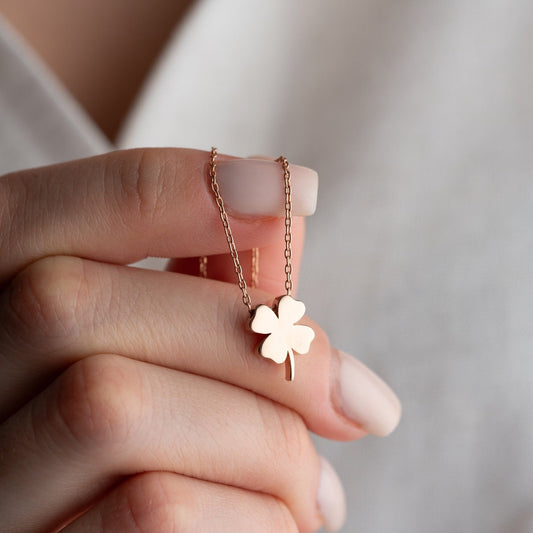 Elegant 925 Sterling Silver Four-Leaf Clover Necklace on a white background