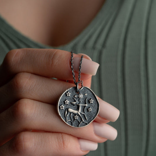 Sagittarius Zodiac Sign Necklace - Handmade 925 Sterling Silver - 14K Gold or Oxidized Finish - 12 Horoscope Designs - Astrology Gift