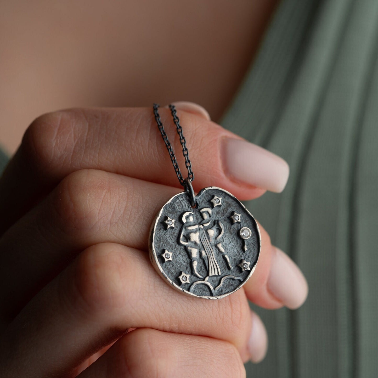 Gemini Zodiac Sign Necklace - Handmade 925 Sterling Silver - 14K Gold or Oxidized Finish - 12 Horoscope Designs - Gift for Astrology Lovers