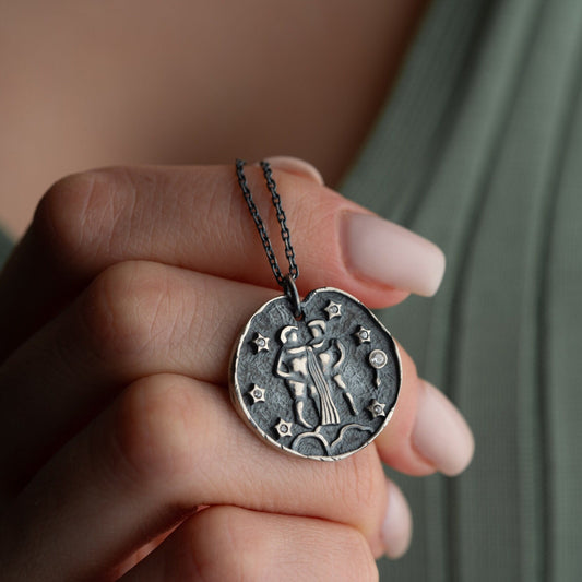 Gemini Zodiac Sign Necklace - Handmade 925 Sterling Silver - 14K Gold or Oxidized Finish - 12 Horoscope Designs - Gift for Astrology Lovers