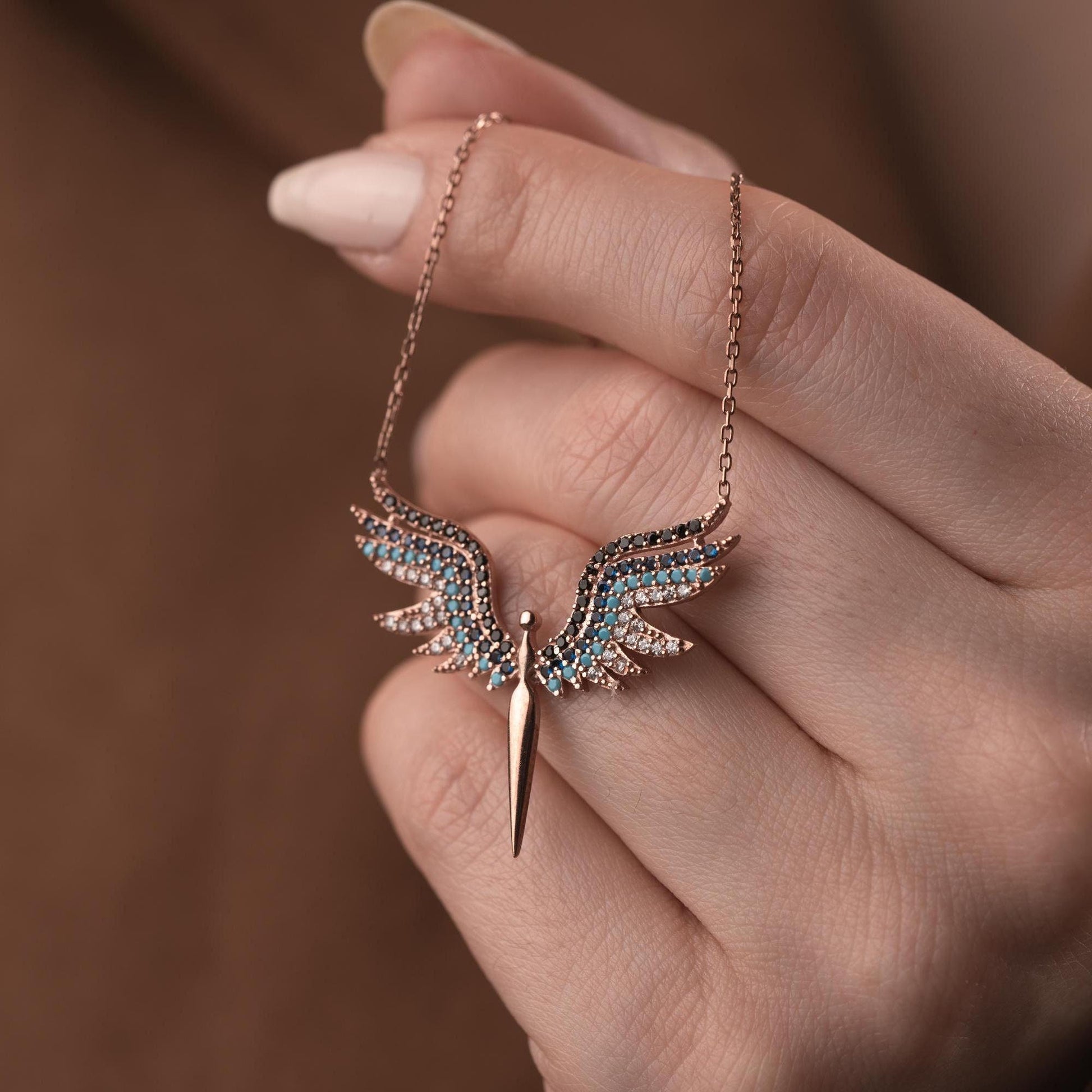 Archangel Michael Necklace with Zircon Stones • 925 Sterling Silver & Gold Plated Handmade Protective Charm Pendant • Spiritual Gift for Her