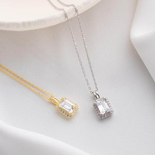 Sophisticated emerald-cut pendant crafted from 925 sterling silver, ideal for Christmas and anniversary gifts.