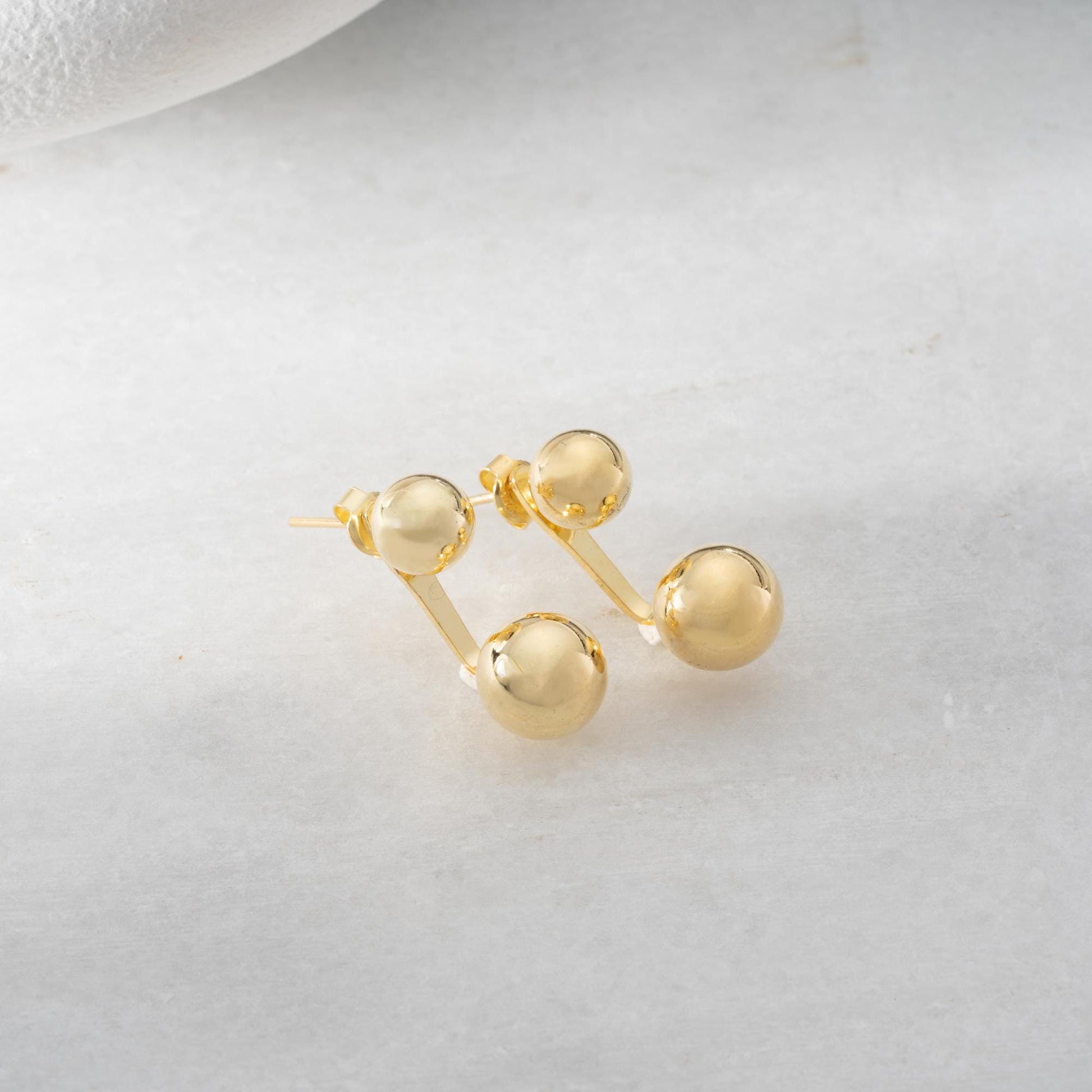ouble Ball Ear Jacket Earrings - Handmade 925 Sterling Silver Gold Plated - Modern Minimalist Sphere Statement Jewelry Gift for Her