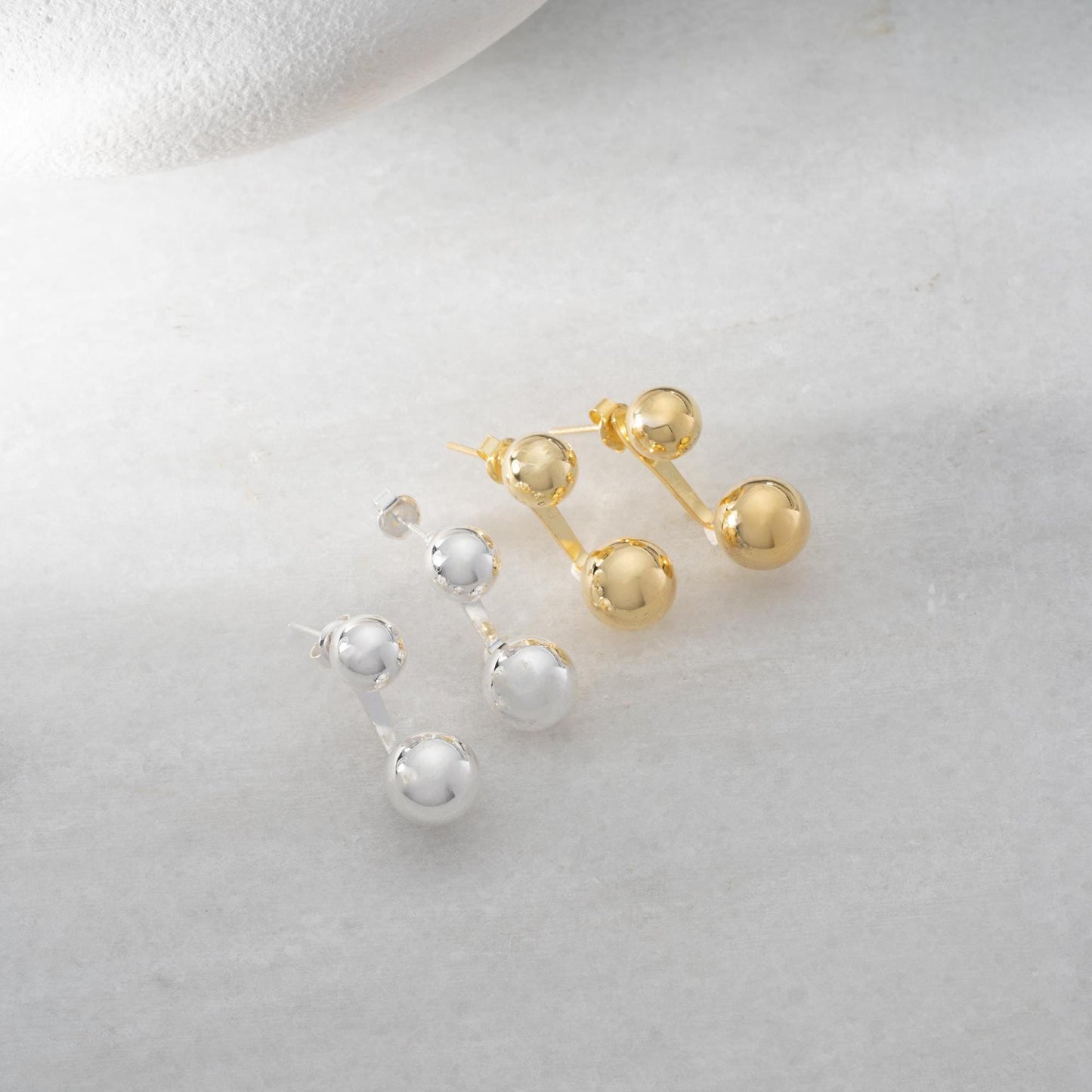 Double ball drop earrings in 925 sterling silver and 14K gold-plated options, perfect for Christmas gifts and timeless elegance.