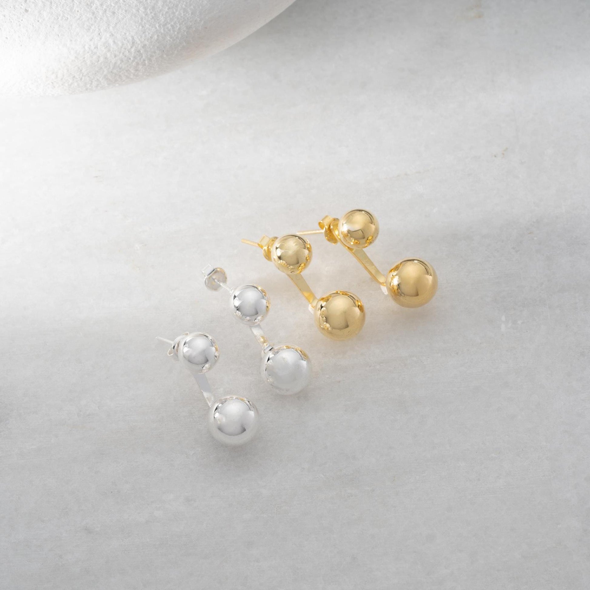 Double ball drop earrings in 925 sterling silver and 14K gold-plated options, perfect for Christmas gifts and timeless elegance.