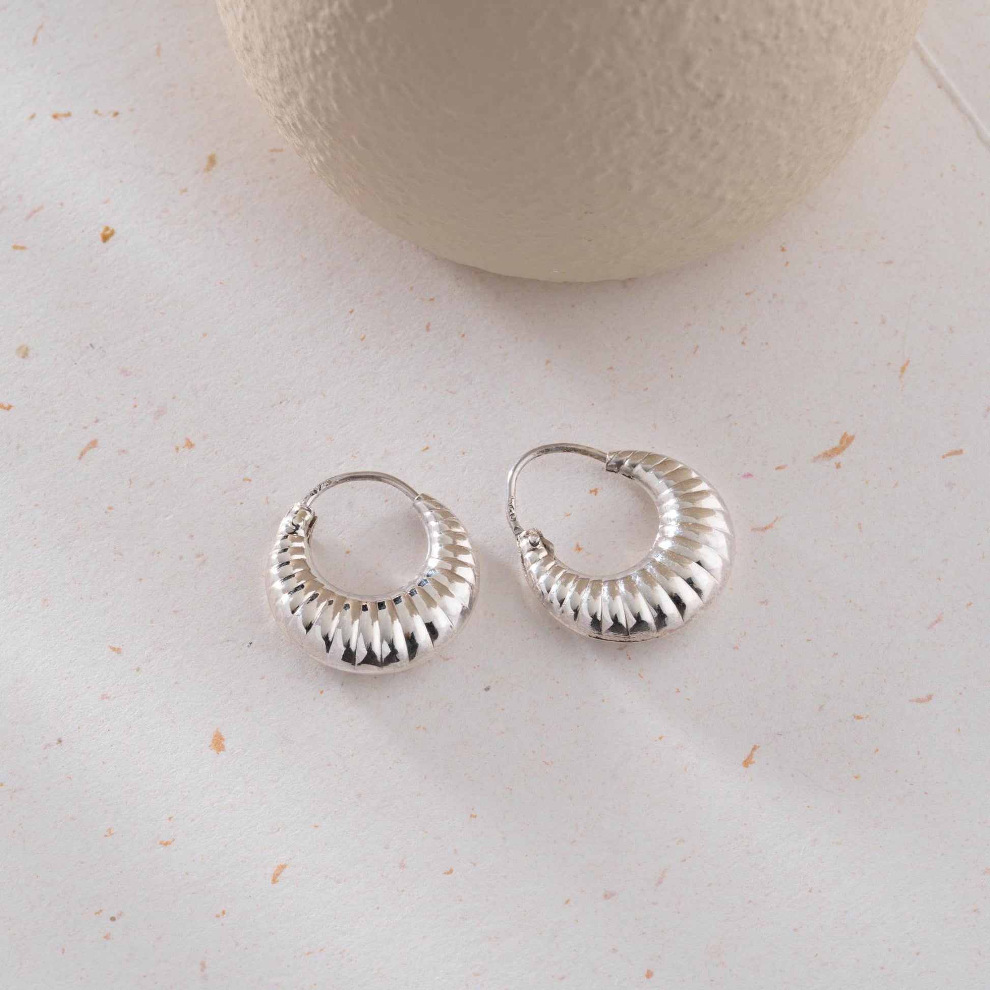 Crescent-shaped hoop earrings crafted from 925 sterling silver with 14K gold-plated options, featuring a textured design, perfect for Christmas gifts.