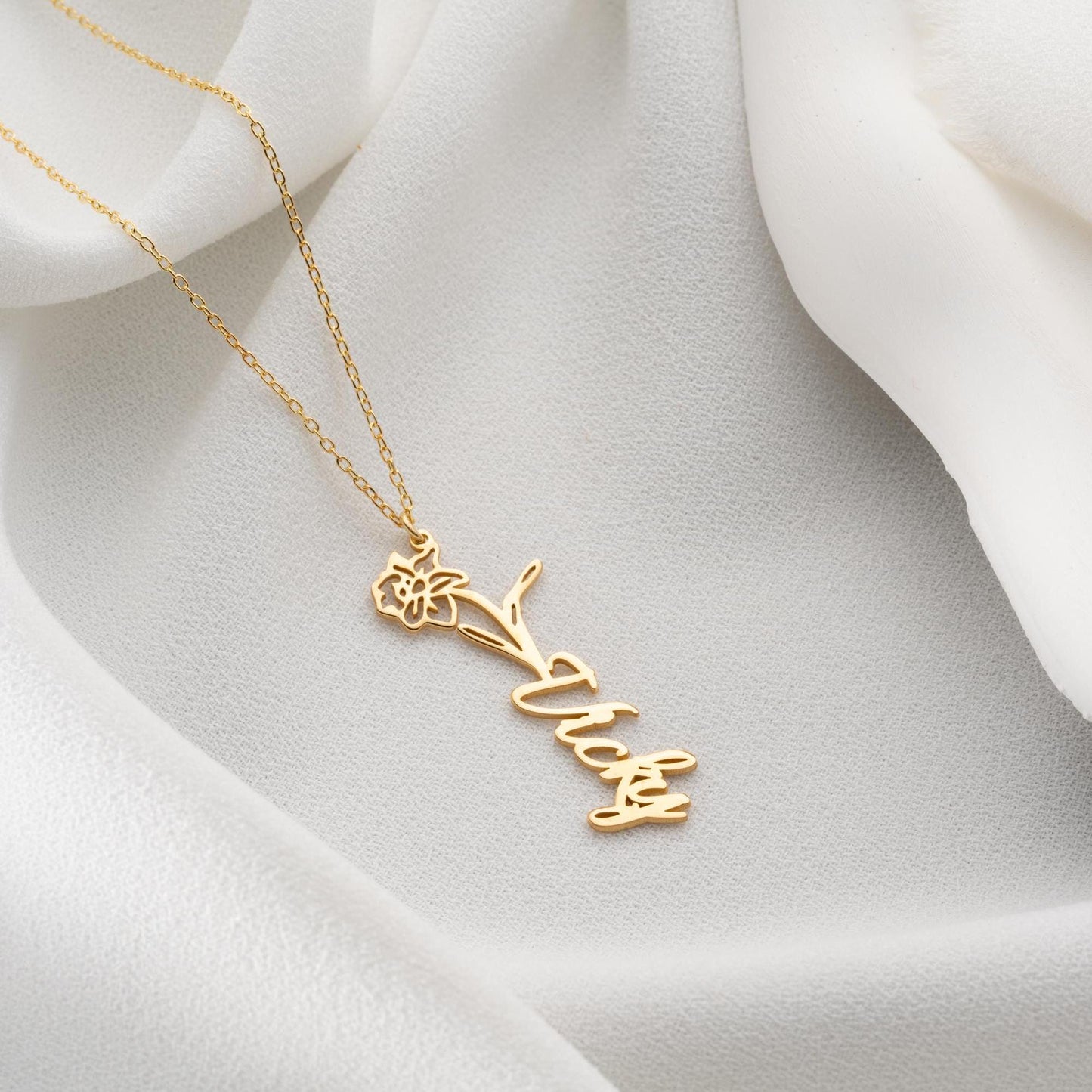 Floral Custom Name Necklace - Handmade 925 Sterling Silver - Personalized Flower Letter Pendant - Minimalist Jewelry Gift for Women Moms