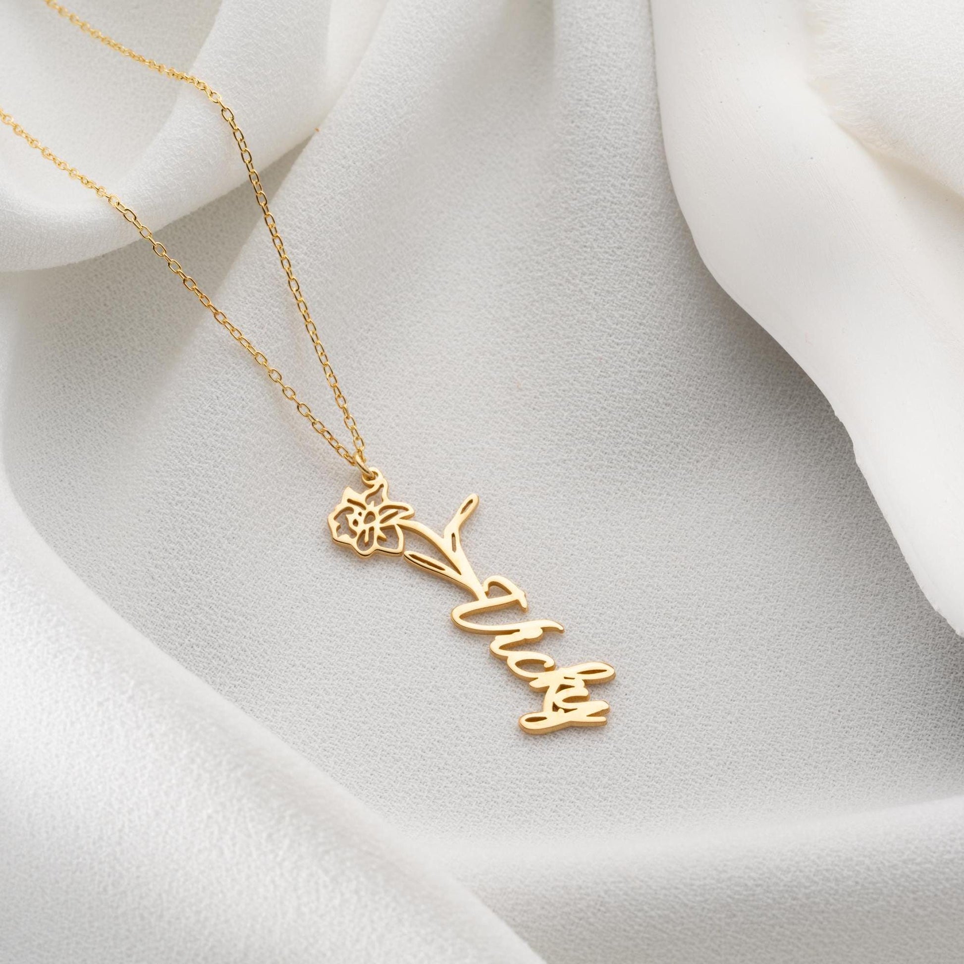 Floral Custom Name Necklace - Handmade 925 Sterling Silver - Personalized Flower Letter Pendant - Minimalist Jewelry Gift for Women Moms