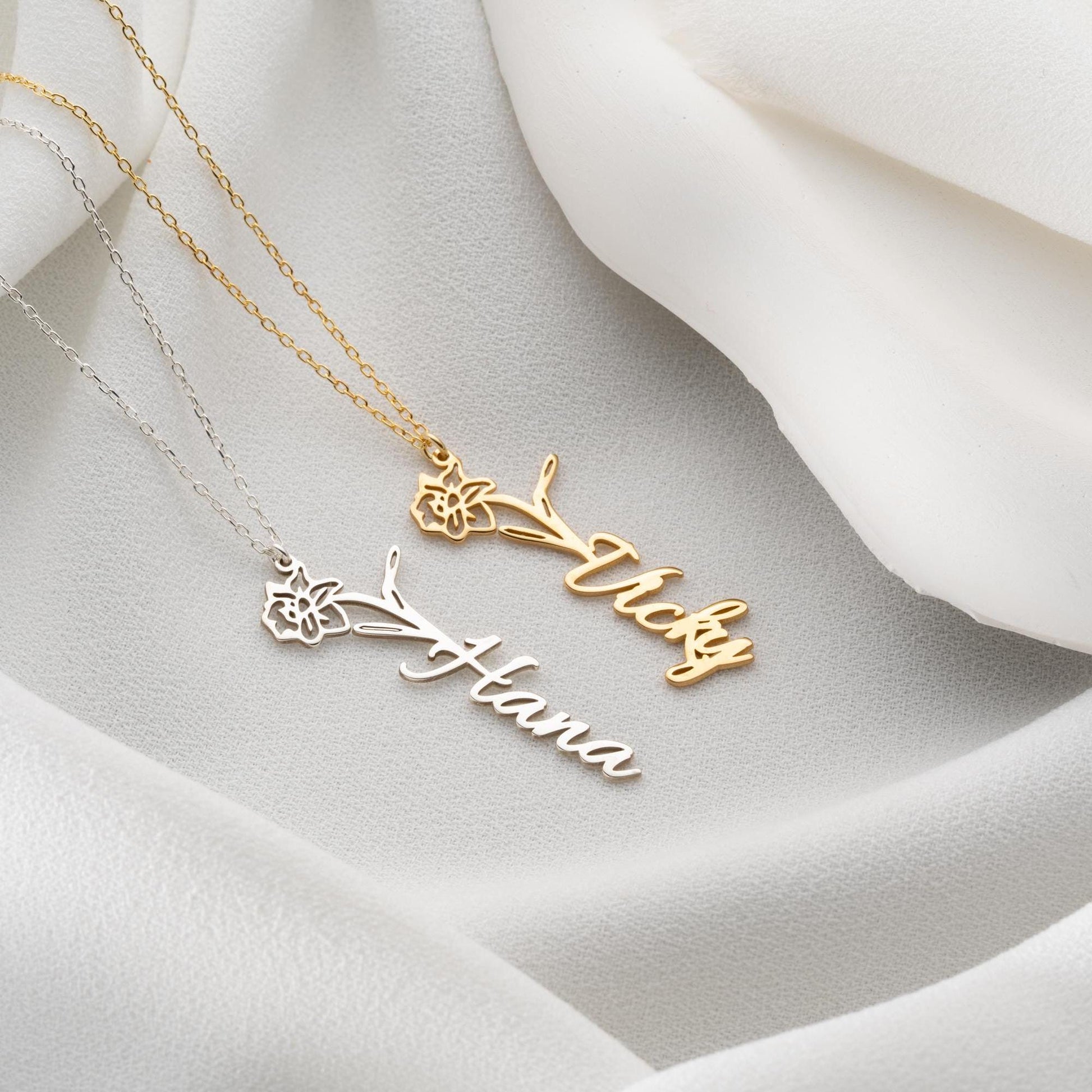 Floral Custom Name Necklace - Handmade 925 Sterling Silver - Personalized Flower Letter Pendant - Minimalist Jewelry Gift for Women Moms