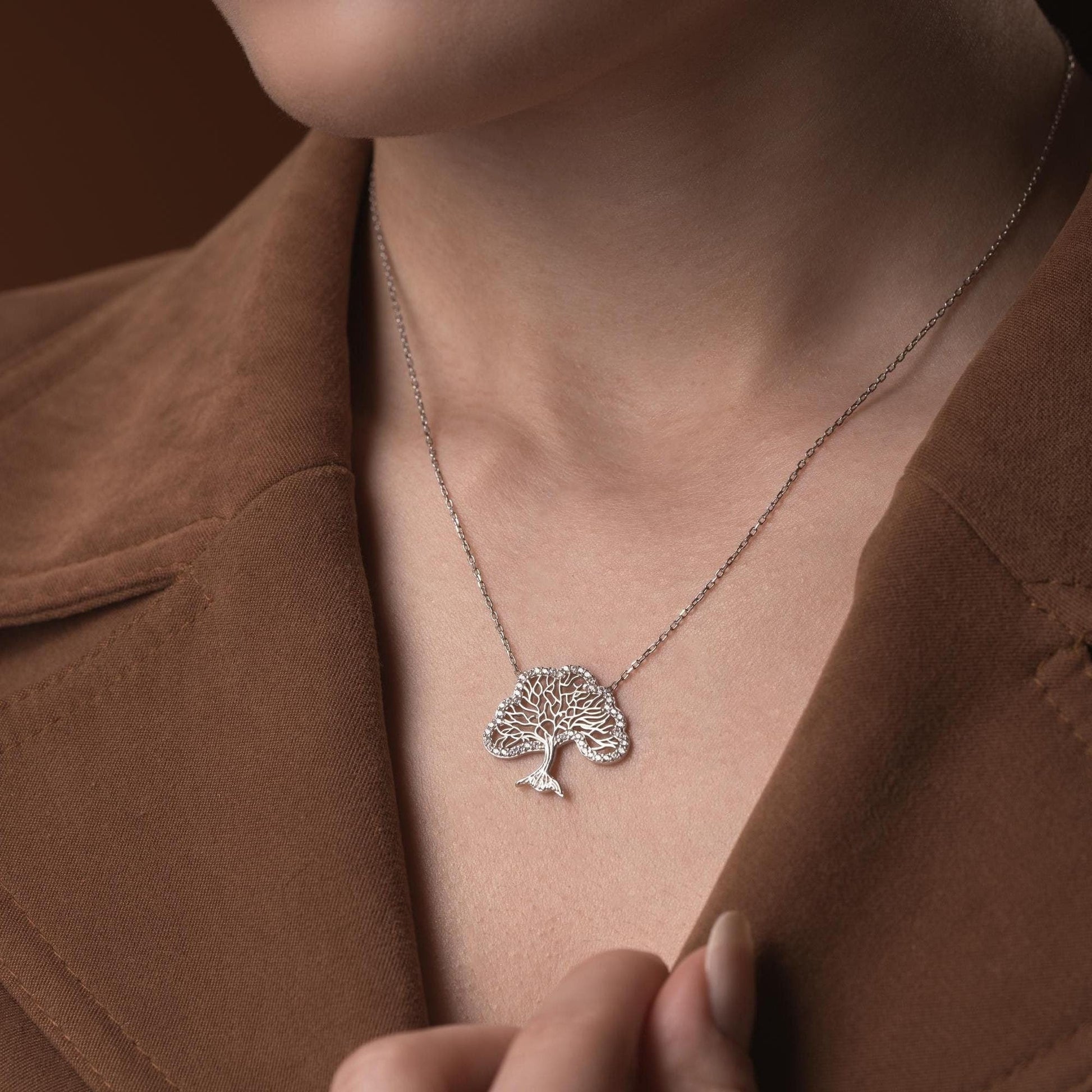 Tree of Life Necklace • 925 Sterling Silver Pendant • Zircon Family Tree Jewelry • Spiritual Gift for Women • Meaningful Necklace
