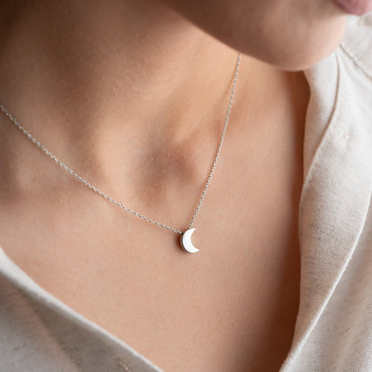Crescent Moon Necklace • 925 Sterling Silver Pendant • Minimalist Jewelry for Women • Dainty Gift • Lunar Charm Necklace