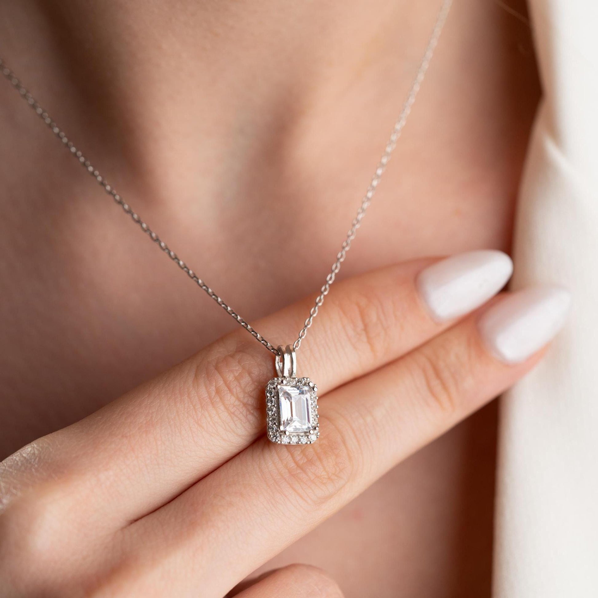 Sophisticated emerald-cut pendant crafted from 925 sterling silver, ideal for Christmas and anniversary gifts.