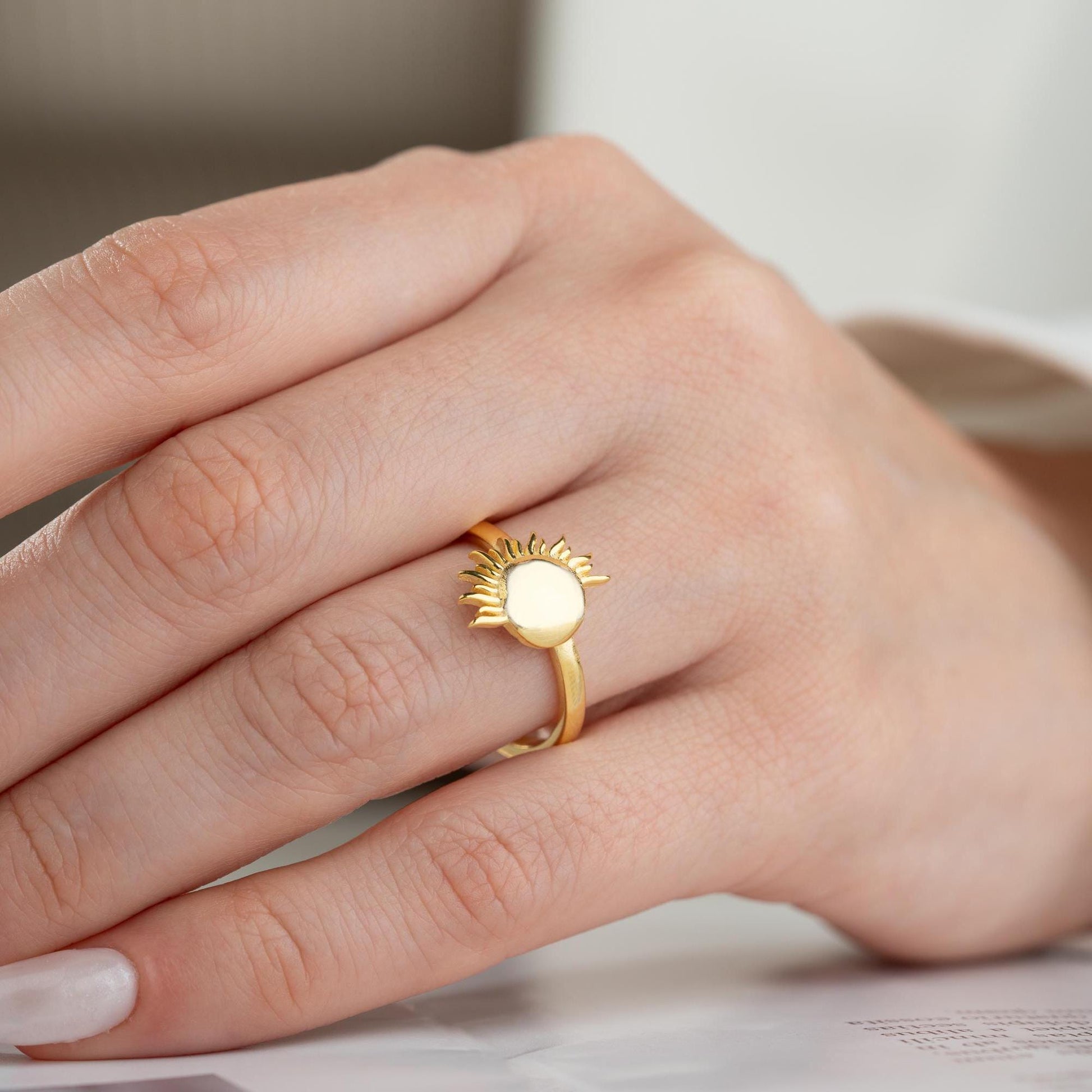 Sun and Moon Adjustable Ring Set in 925 Sterling Silver and Gold Plating, Celestial Jewelry featuring sun and moon design, perfect for stacking.