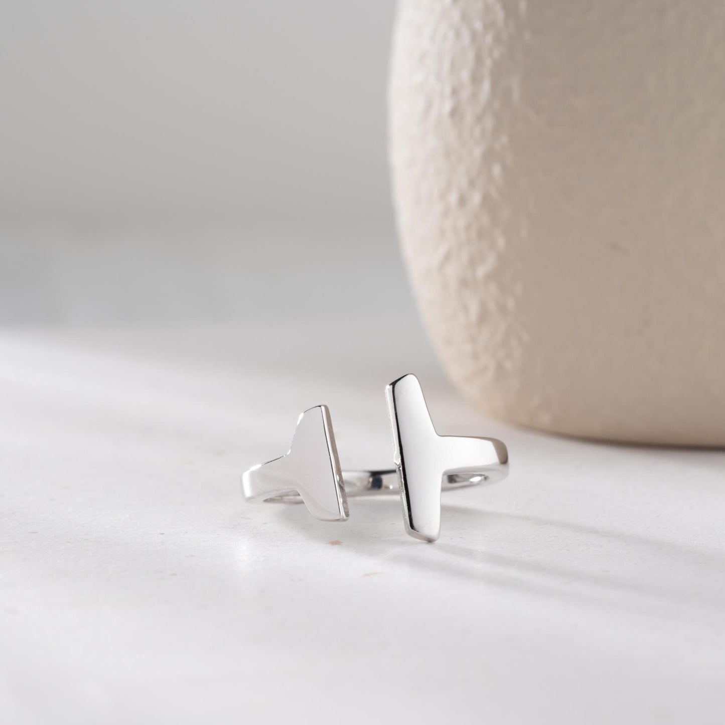 Minimalist T-Bar adjustable open ring, crafted from 925 Sterling Silver with 14K Gold and Rose Gold options. Elegant and perfect for gifting or everyday wear.