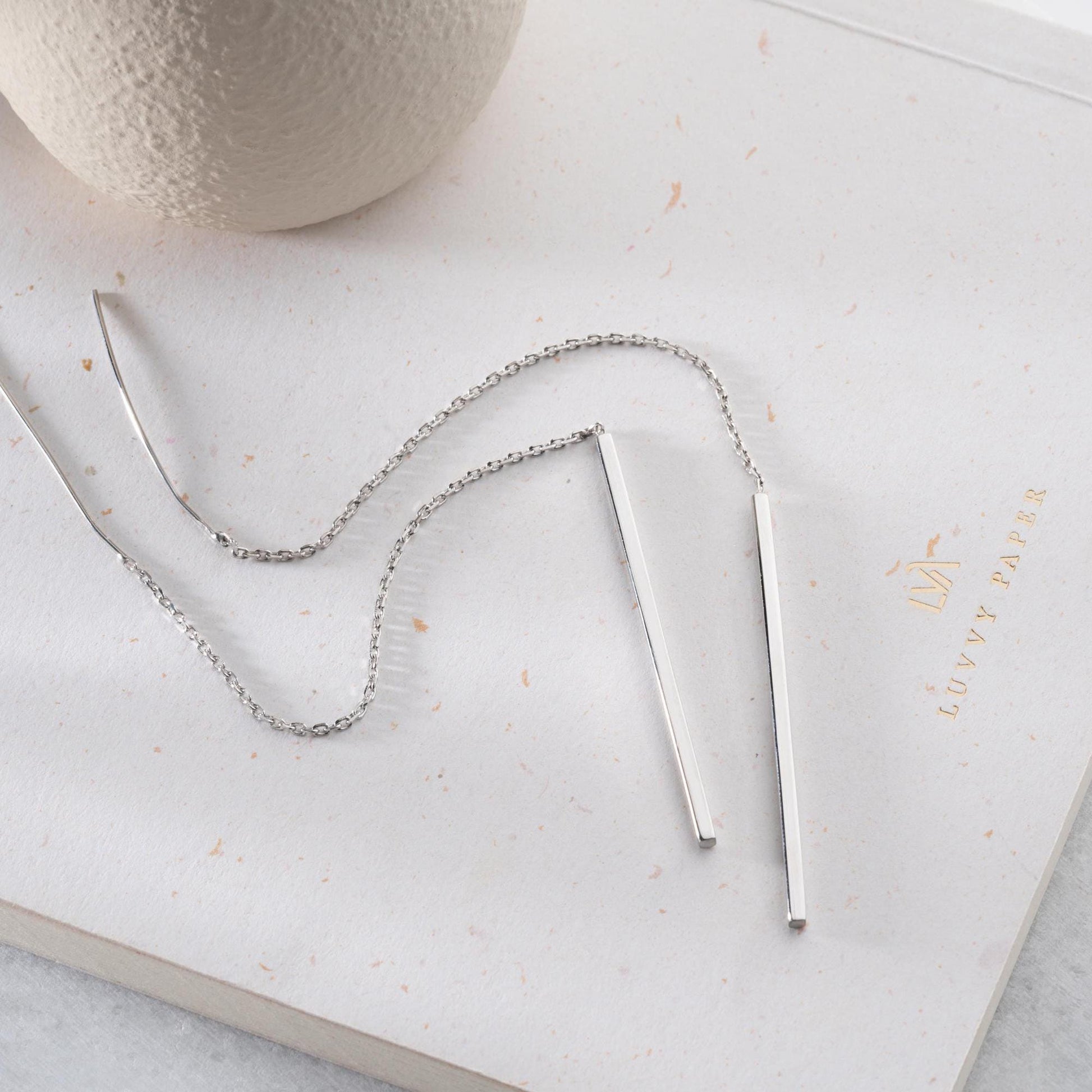 Minimalist long drop earrings crafted in 14K gold plated and 925 sterling silver, perfect for gifting