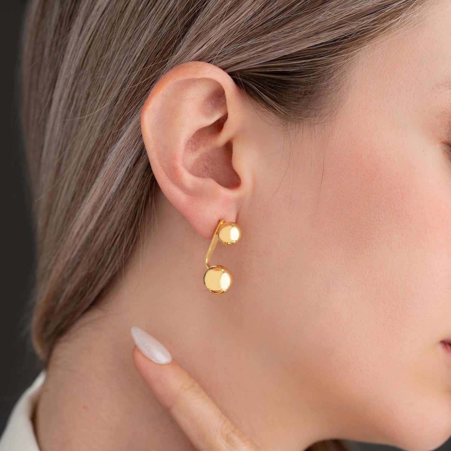 Double ball drop earrings in 925 sterling silver and 14K gold-plated options, perfect for Christmas gifts and timeless elegance.