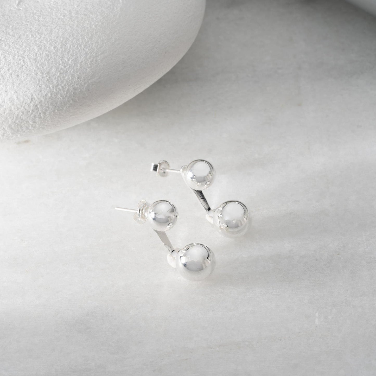 Double ball drop earrings in 925 sterling silver and 14K gold-plated options, perfect for Christmas gifts and timeless elegance.