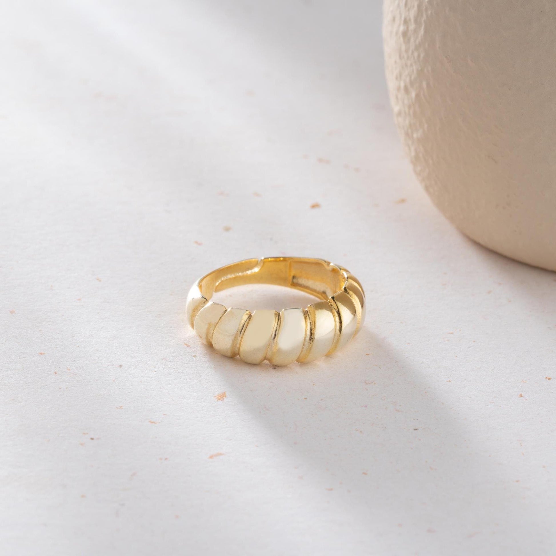Bold dome adjustable open ring, crafted from 925 Sterling Silver and 14K Gold Plated options. Modern chunky statement ring for women.