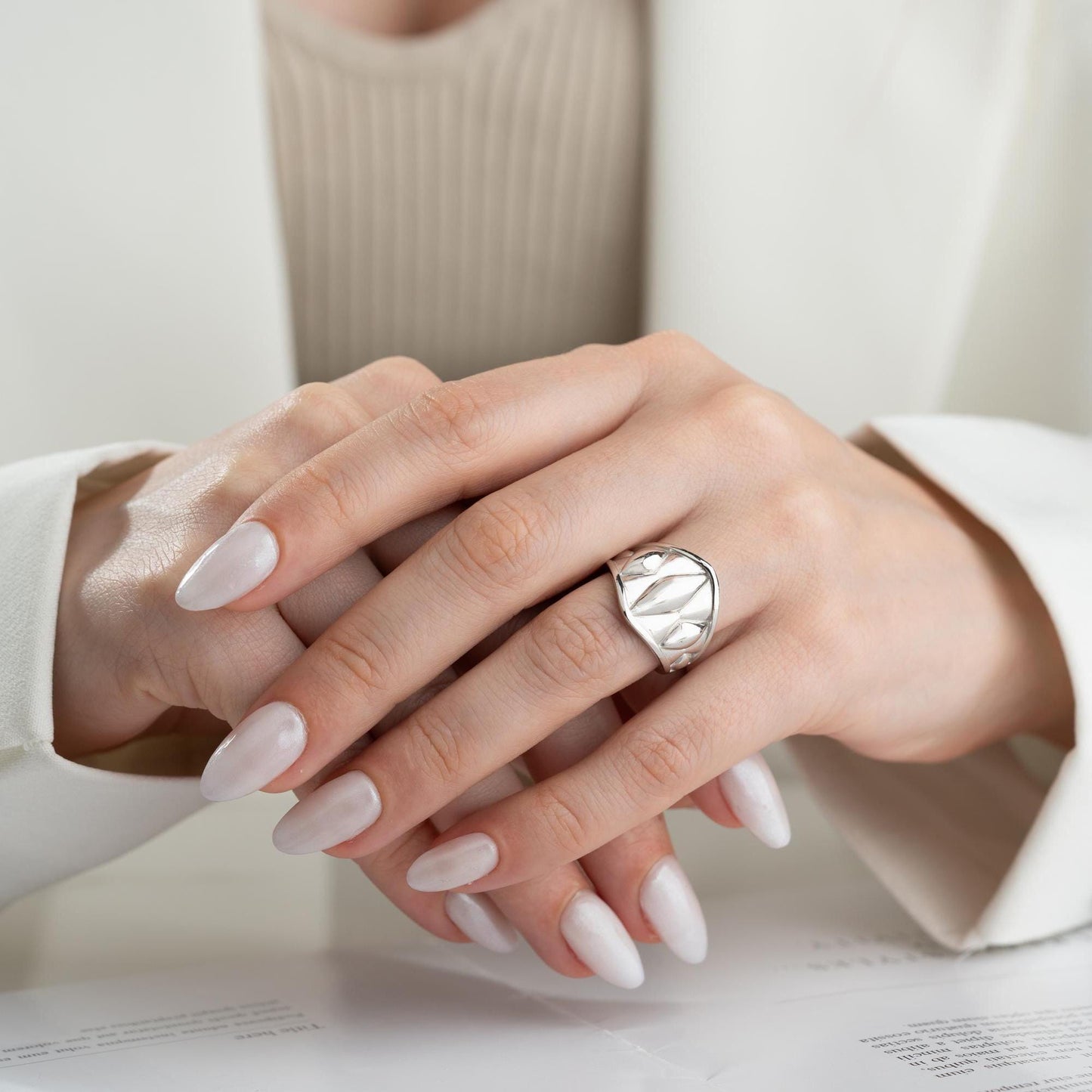 Chunky geometric signet ring with bold diamond-shaped design, crafted from 925 sterling silver and available in 14K gold plating. A modern and adjustable statement piece for men and women.