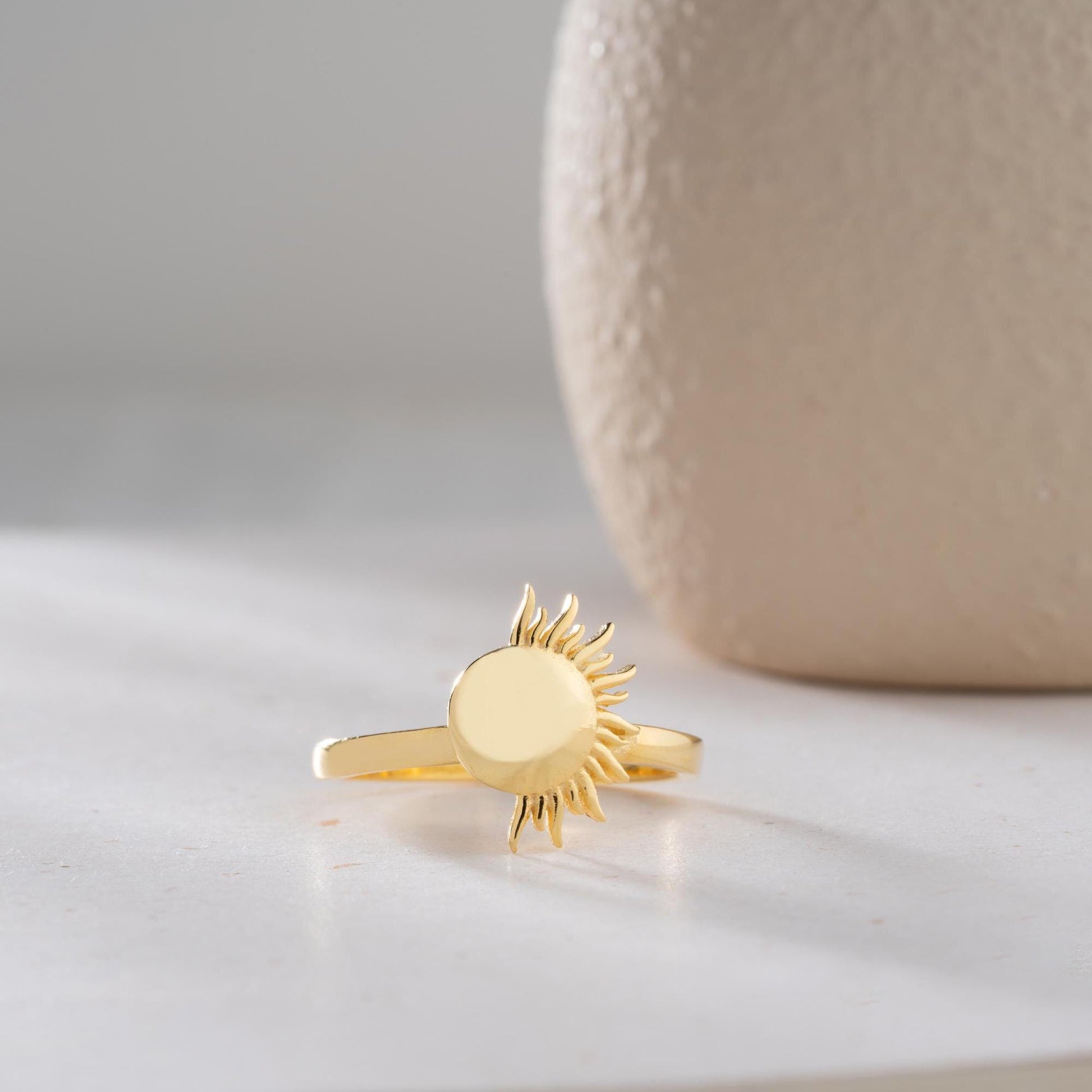 Sun and Moon Adjustable Ring Set in 925 Sterling Silver and Gold Plating, Celestial Jewelry featuring sun and moon design, perfect for stacking.
