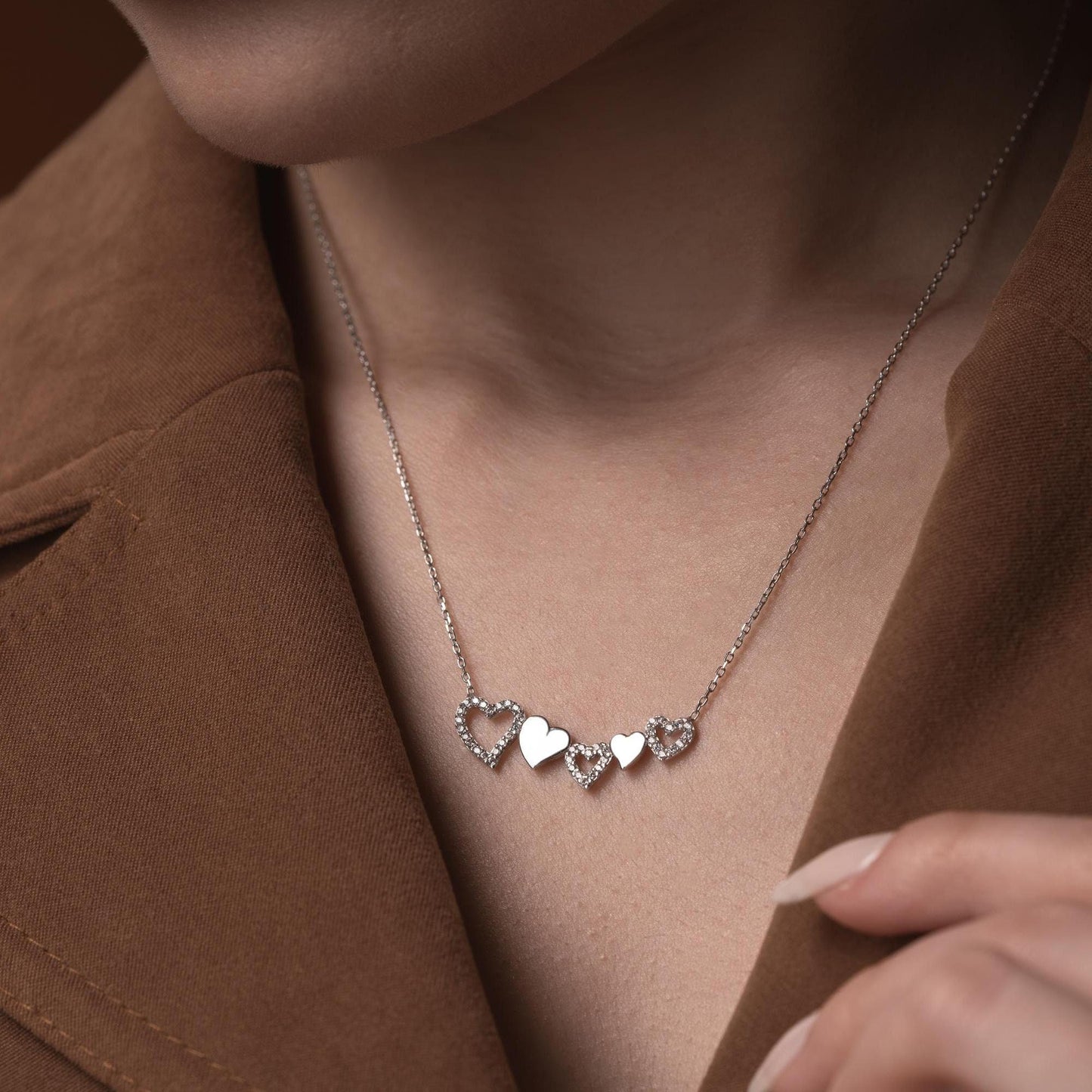 Five Hearts Necklace • 925 Sterling Silver Pendant • Romantic Jewelry for Women • Anniversary Gift • Minimalist Heart Chain