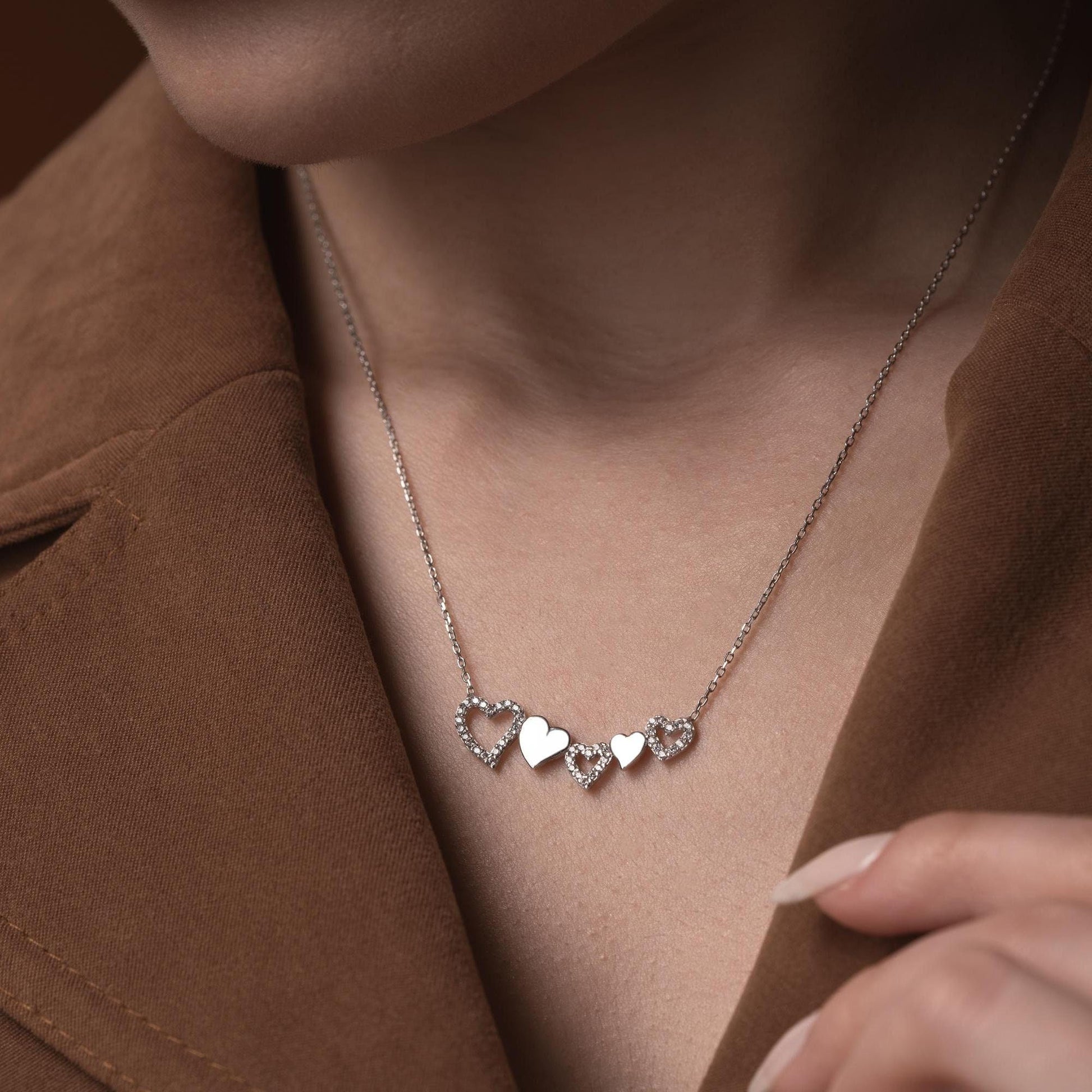 Five Hearts Necklace • 925 Sterling Silver Pendant • Romantic Jewelry for Women • Anniversary Gift • Minimalist Heart Chain