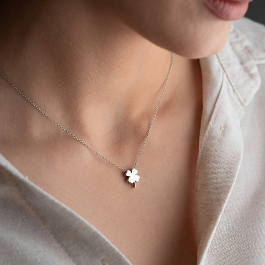 Elegant 925 Sterling Silver Four-Leaf Clover Necklace on a white background