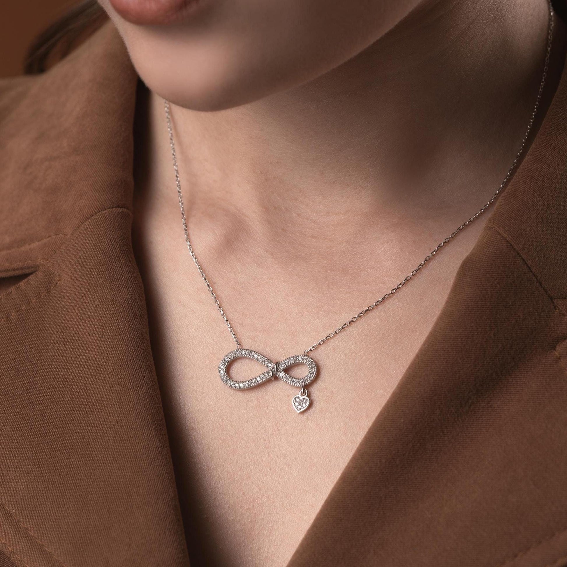 Infinity Necklace with Heart Charm • 925 Sterling Silver & Gold Plated • Dainty Pendant for Women • Elegant Symbolic Jewelry • Gift for Her