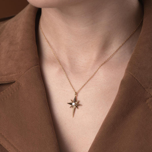 Silver North Star Necklace with Zircon Stone Embellishments