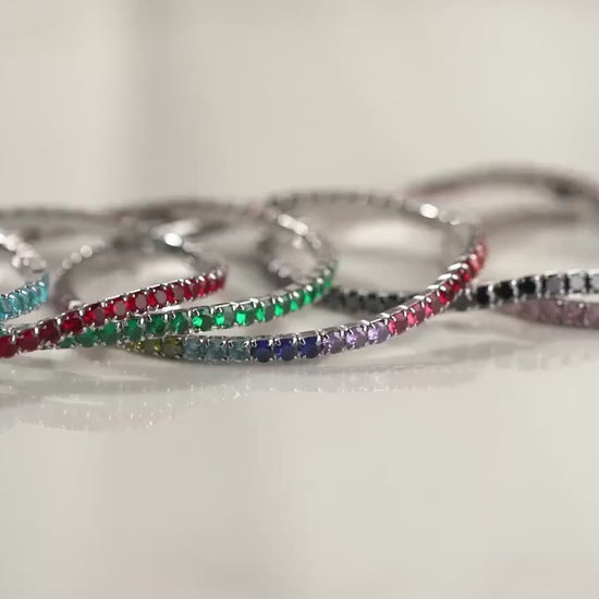 Birthstone Tennis Bracelet • 925 Sterling Silver & Gold Plated • CZ Birth Month Colors • Minimalist Gift for Her