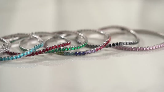 Birthstone Tennis Bracelet • 925 Sterling Silver & Gold Plated • CZ Birth Month Colors • Minimalist Gift for Her