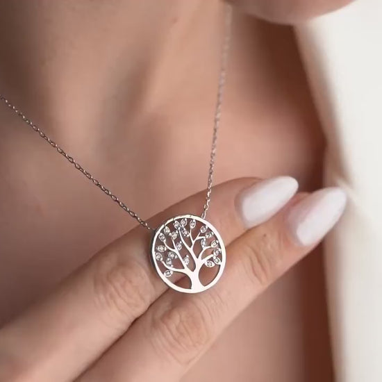Tree of Life Necklace - Handmade 925 Sterling Silver Gold Plated - Zircon Stone Pendant - Spiritual Nature Inspired Jewelry Gift for Her