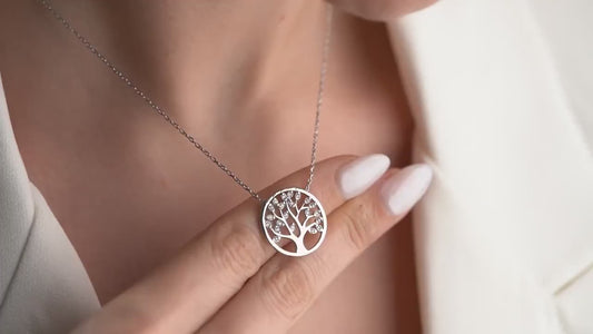 Tree of Life Necklace - Handmade 925 Sterling Silver Gold Plated - Zircon Stone Pendant - Spiritual Nature Inspired Jewelry Gift for Her