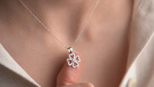 Four Leaf Clover Necklace • 925 Sterling Silver Pendant • Zircon Charm • Lucky Gift for Women • Dainty Clover Jewelry • Minimalist Necklace