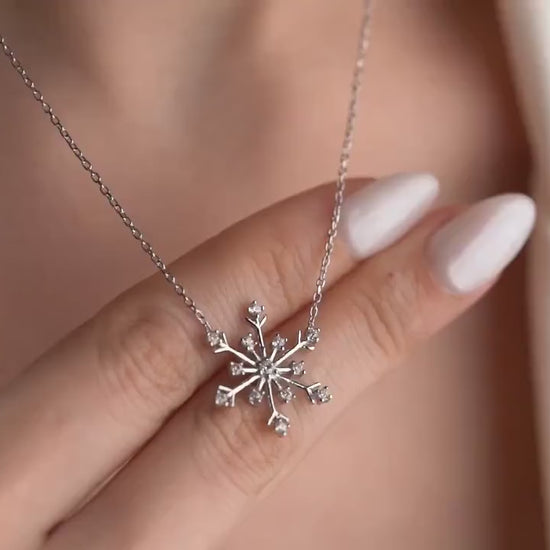 Snowflake Necklace - Handmade 925 Sterling Silver Gold Plated - Dainty CZ Winter Pendant - Elegant Holiday Jewelry Christmas Gift for Her