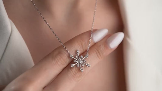 Snowflake Necklace - Handmade 925 Sterling Silver Gold Plated - Dainty CZ Winter Pendant - Elegant Holiday Jewelry Christmas Gift for Her