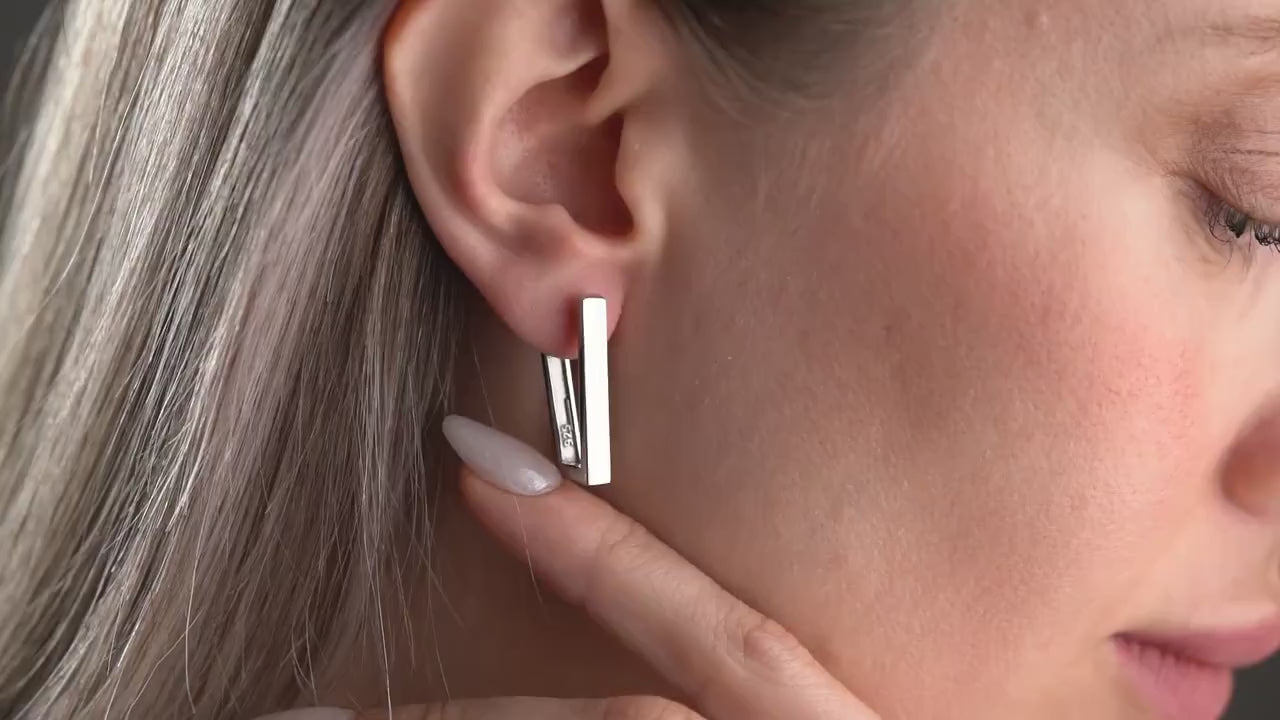 Minimalist Geometric Huggie Earrings • 925 Sterling Silver • Modern Bar Hoop Earrings • 14K Gold Plated Option • Statement Jewelry for Women