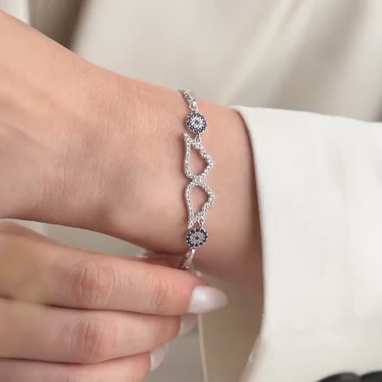 Angel Wing Evil Eye Bracelet - Handmade 925 Sterling Silver Gold Plated - Adjustable Spiritual Protection Jewelry Gift for Her